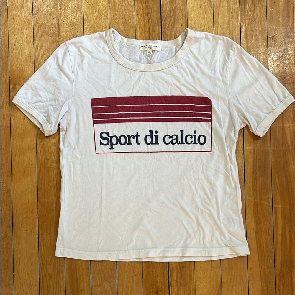 URBAN OUTFITTERS White and Red Sport di Calcio T-Shirt